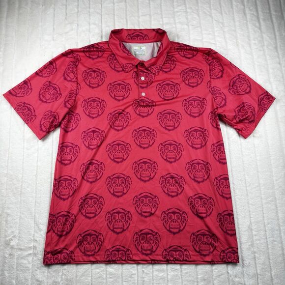 Obnoxious Golf Polo Shirt Men's L All Over Print Monkey Apes Performance Stretch - Picture 1 of 9